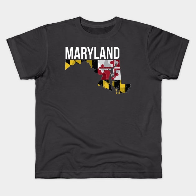 Maryland State Flag Map Kids T-Shirt by polliadesign